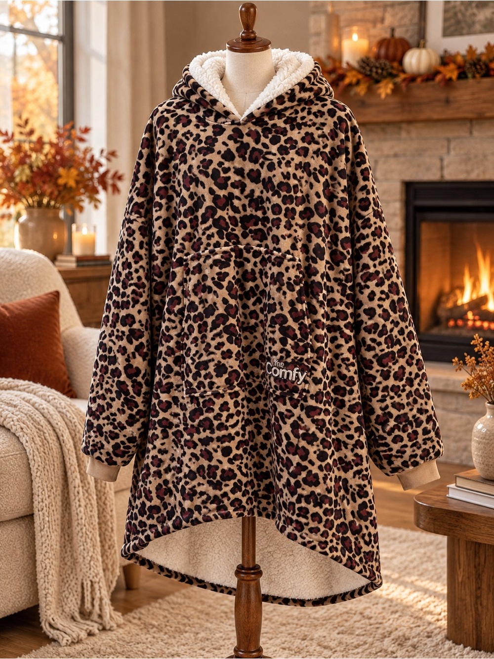 The Comfy Leopard Print Sherpa Wearable Blanket Hoodie One Size Oversized
